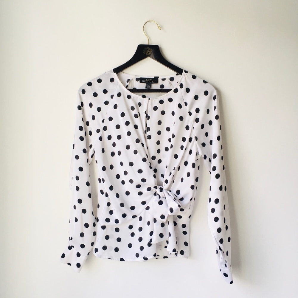 Suitable For Work tie front polka dot blouse